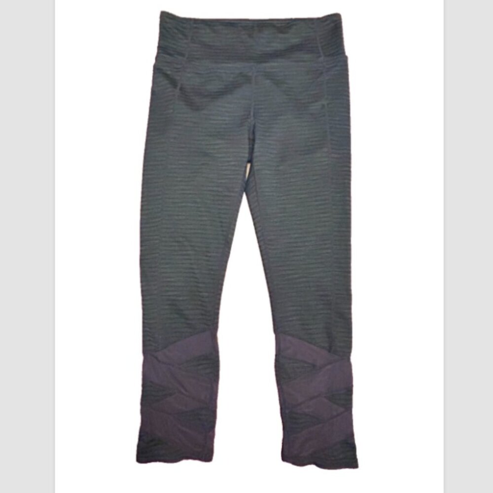 Athleta Women Mantra Cropped Leggings Dark Blue Gray Mesh Ankle Size MT